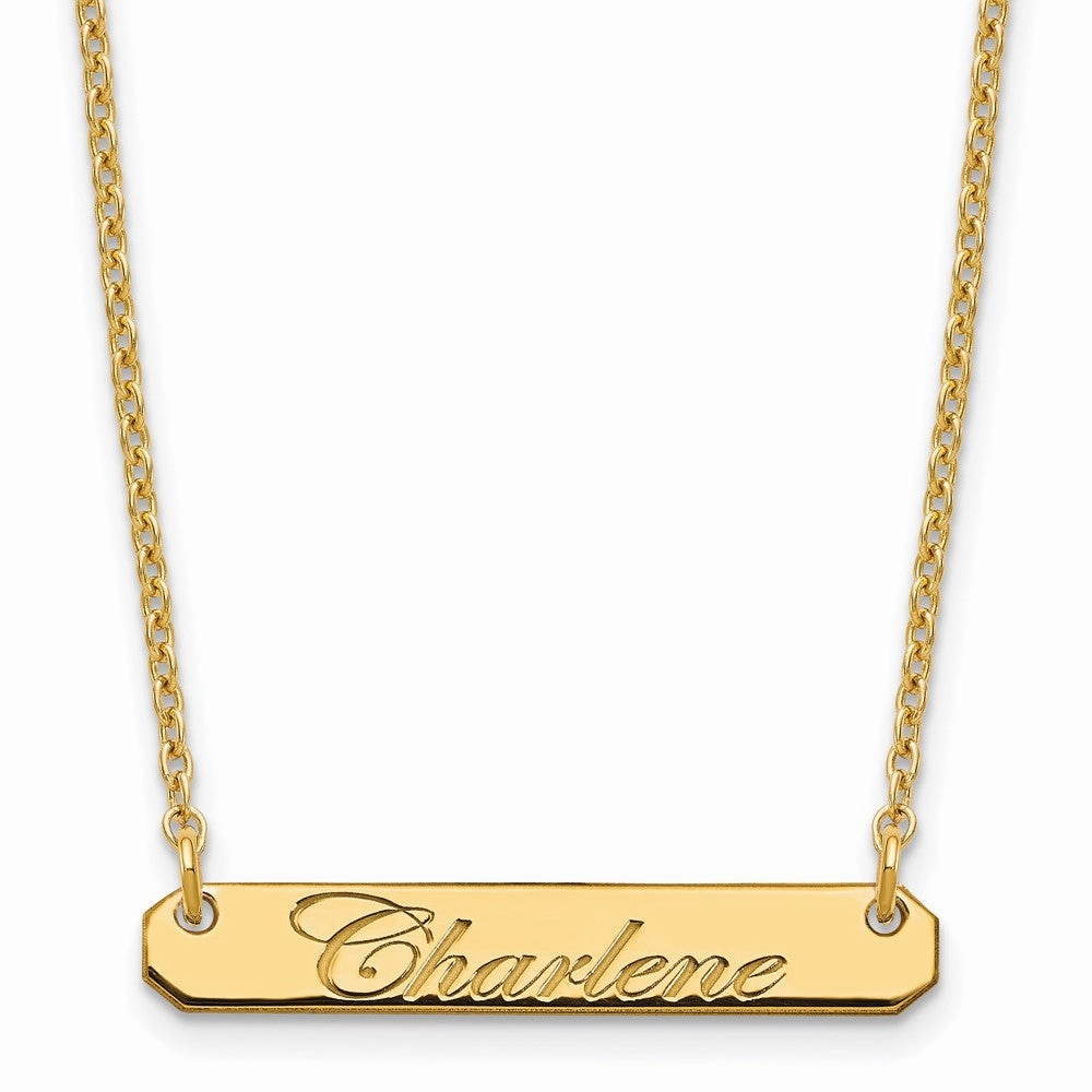 Sterling Silver/Gold-plated Small EDEARDIAN SCRIPT BAR Necklace