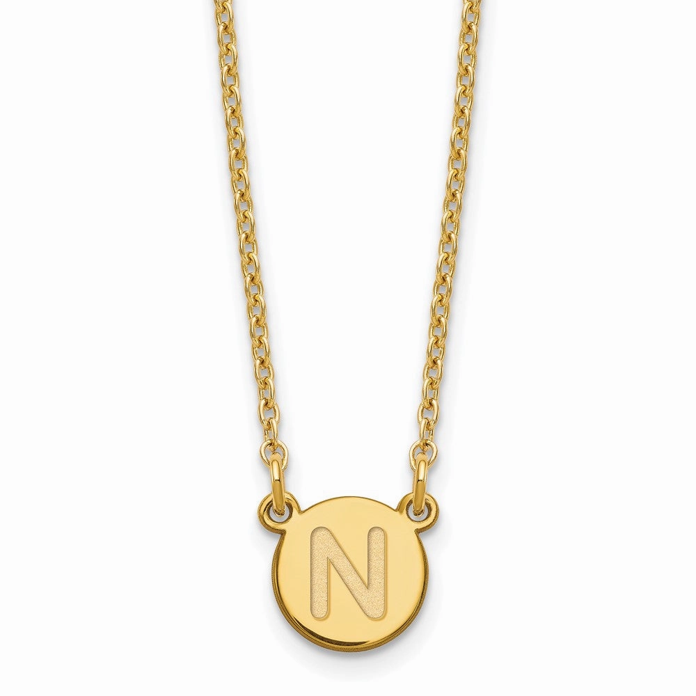 Sterling Silver Gold-plated Tiny Circle Block Letter N Initial Necklace