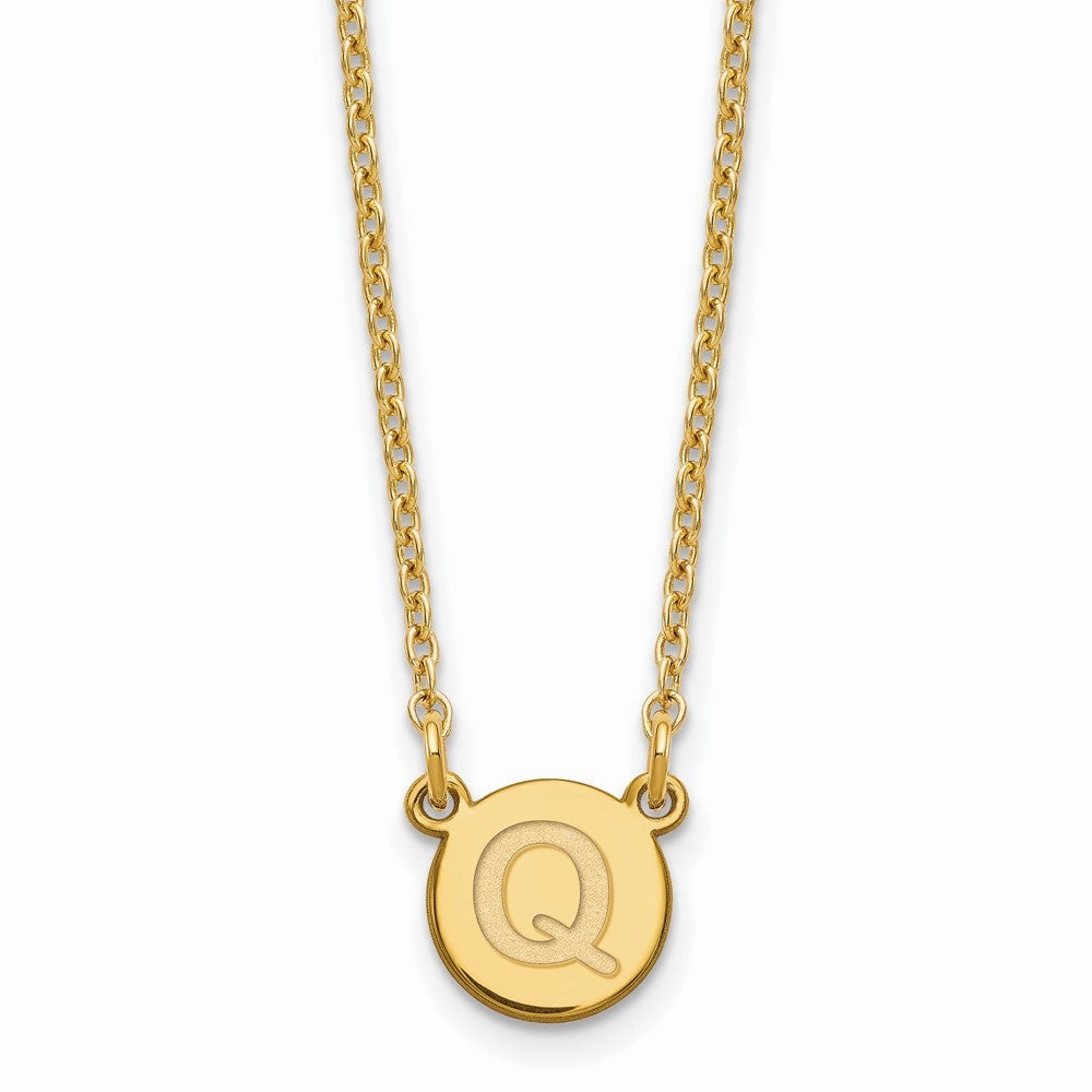 Sterling Silver Gold-plated Tiny Circle Block Letter Q Initial Necklace