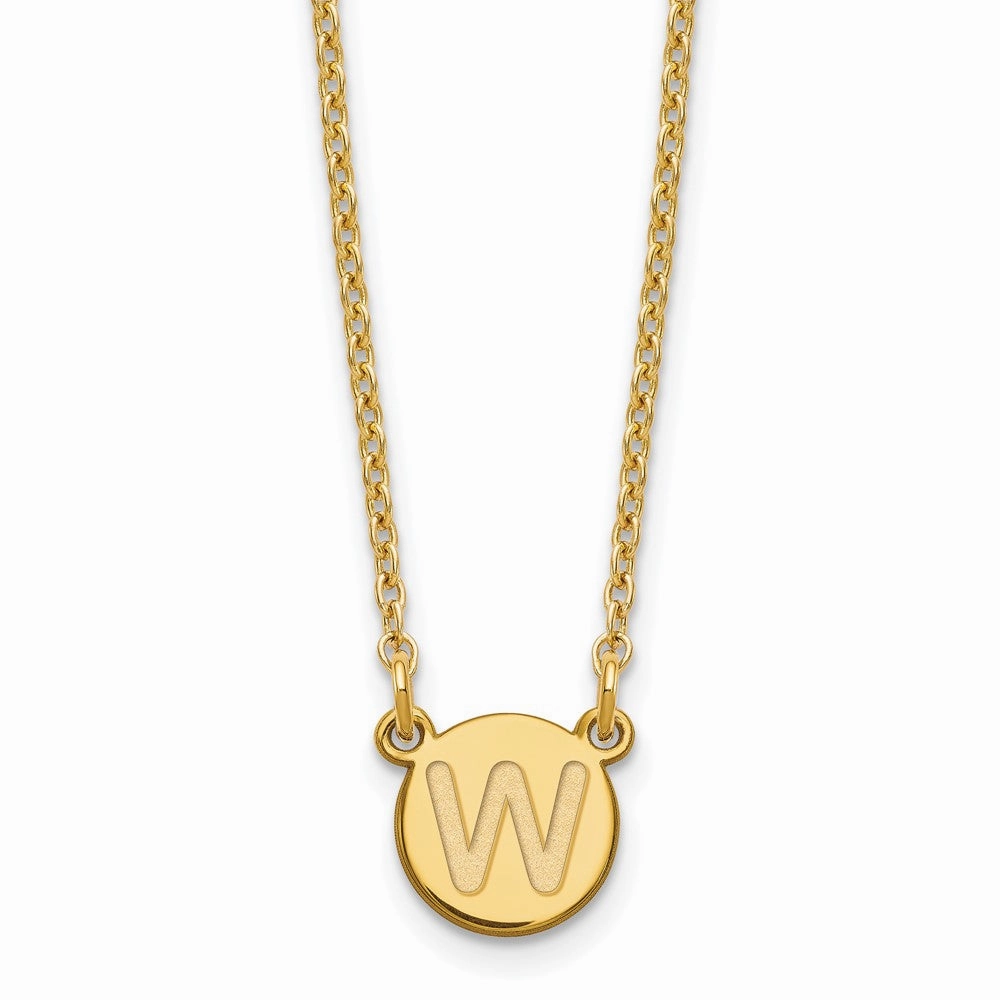 Sterling Silver Gold-plated Tiny Circle Block Letter W Initial Necklace