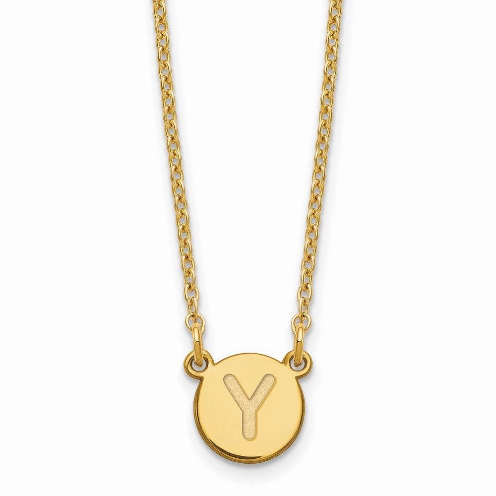 Sterling Silver Gold-plated Tiny Circle Block Letter Y Initial Necklace