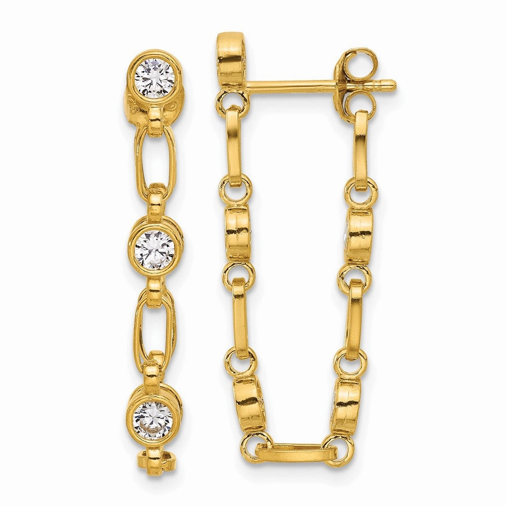 Sterling Silver Gold-tone Bezel CZ Post Dangle Earrings