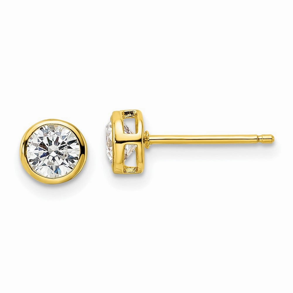 Sterling Silver Gold-tone Polished 5mm Round CZ Bezel Set Stud Earrings