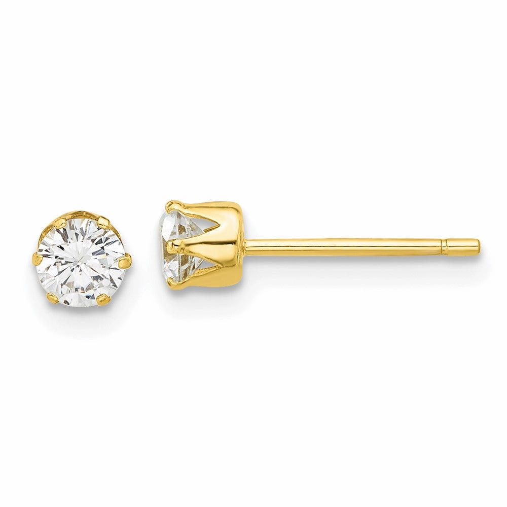 Sterling Silver Gold-tone Polished 6 Prong 4mm CZ Post Stud Earrings