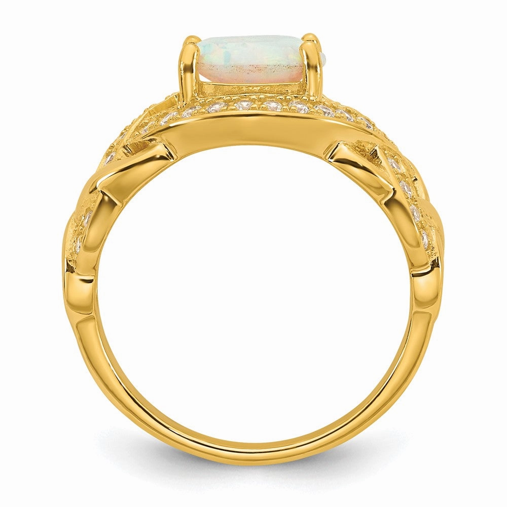 Sterling Silver Gold-tone Polished CZ and Lab Created Opal Size 6 Twisted Ring