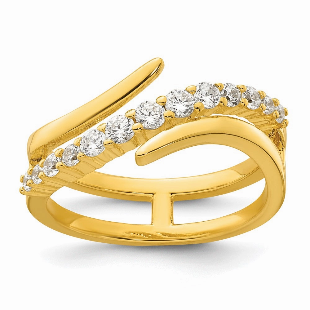Sterling Silver Gold-tone Polished Fancy CZ Size 6 Bypass Ring