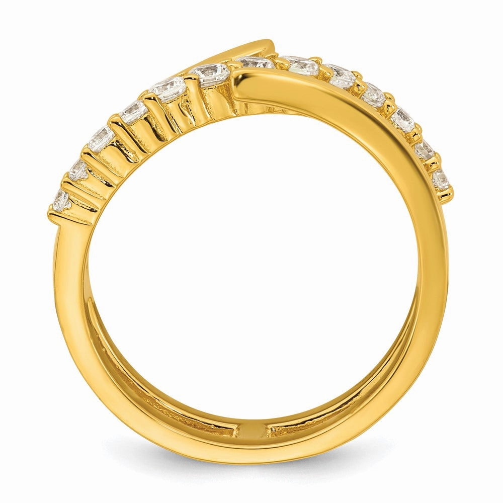 Sterling Silver Gold-tone Polished Fancy CZ Size 6 Bypass Ring