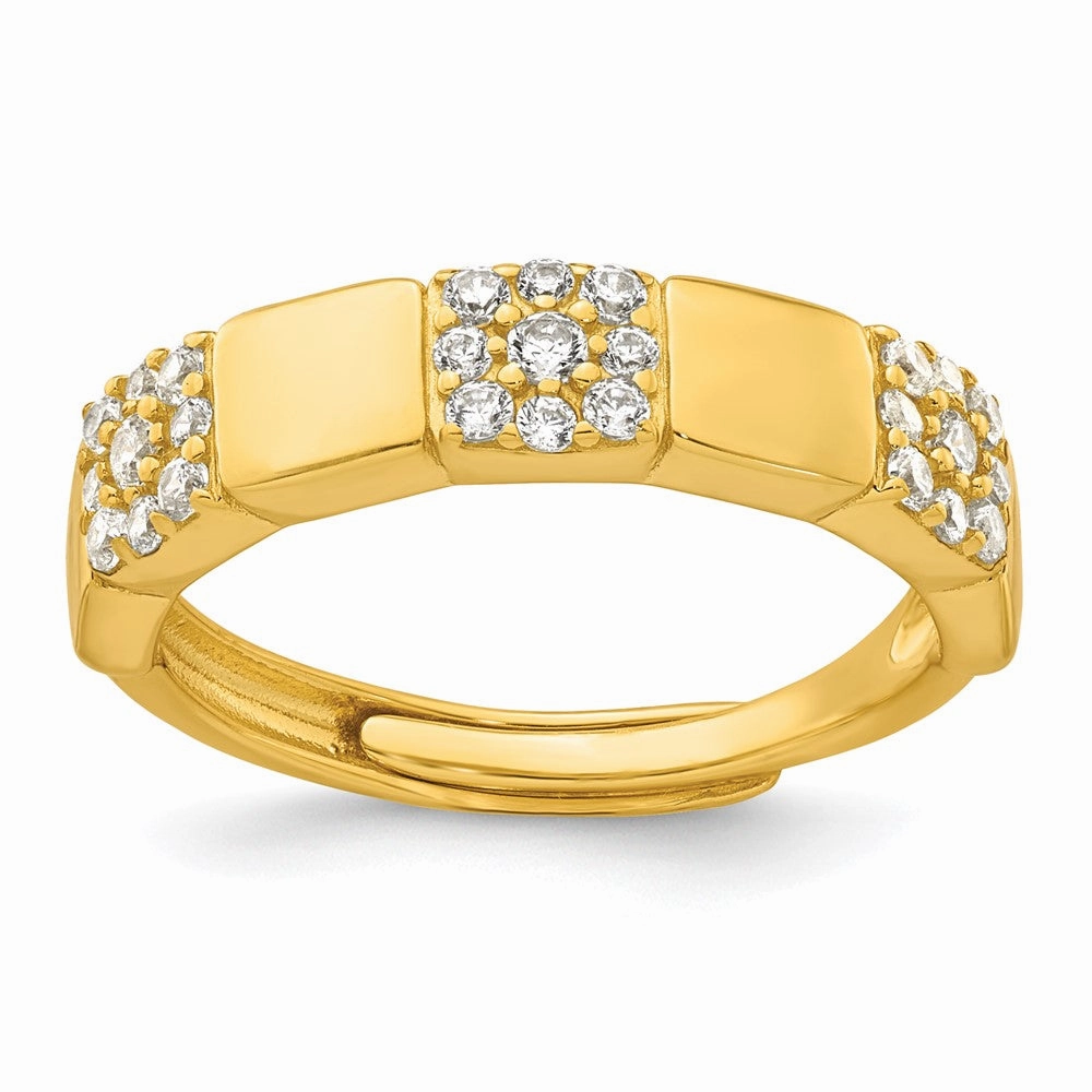 Sterling Silver Gold-tone Polished Pave CZ Squares Size 6 Adjustable Ring