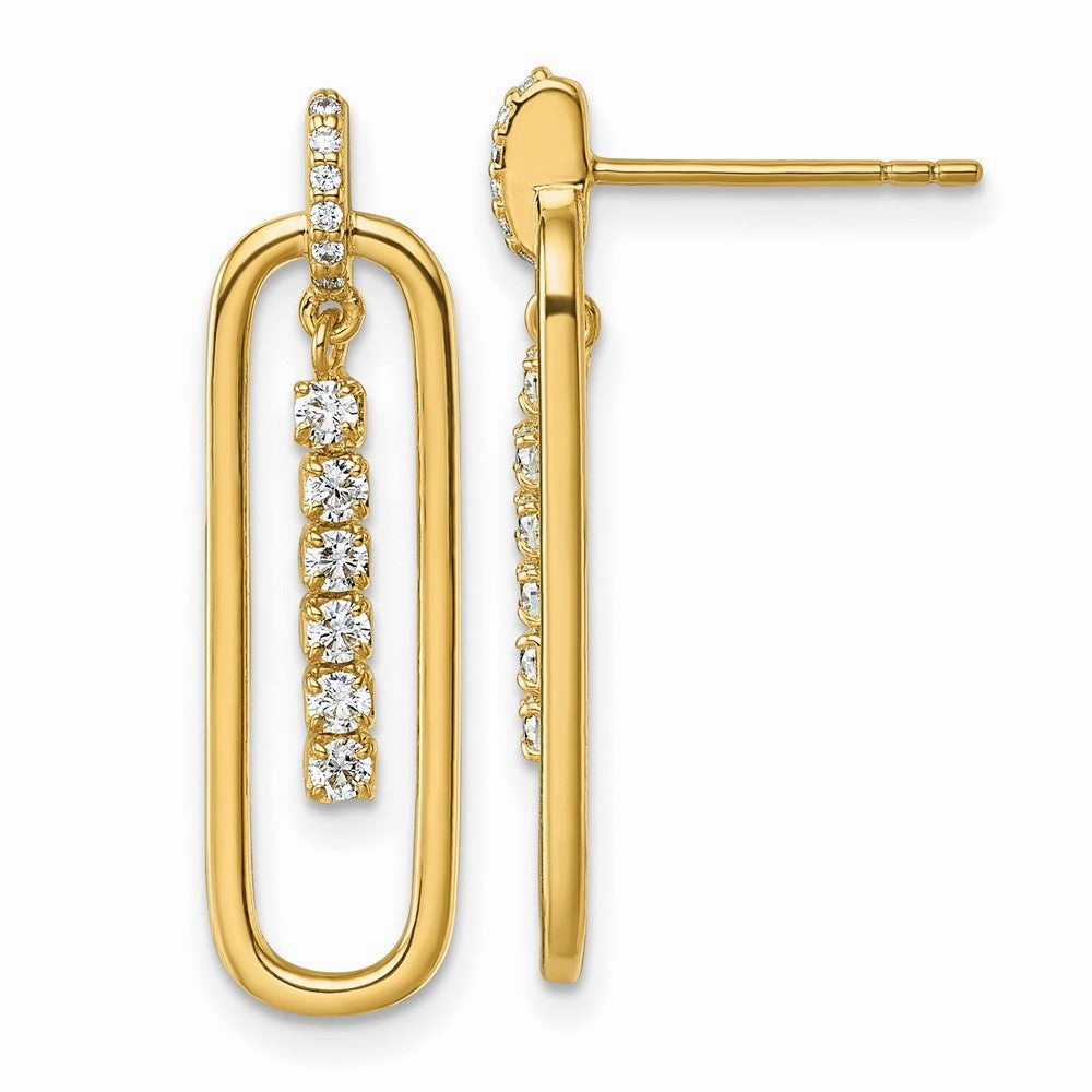 Sterling Silver Gold-tone with White CZ Oblong Dangle Post Earrings