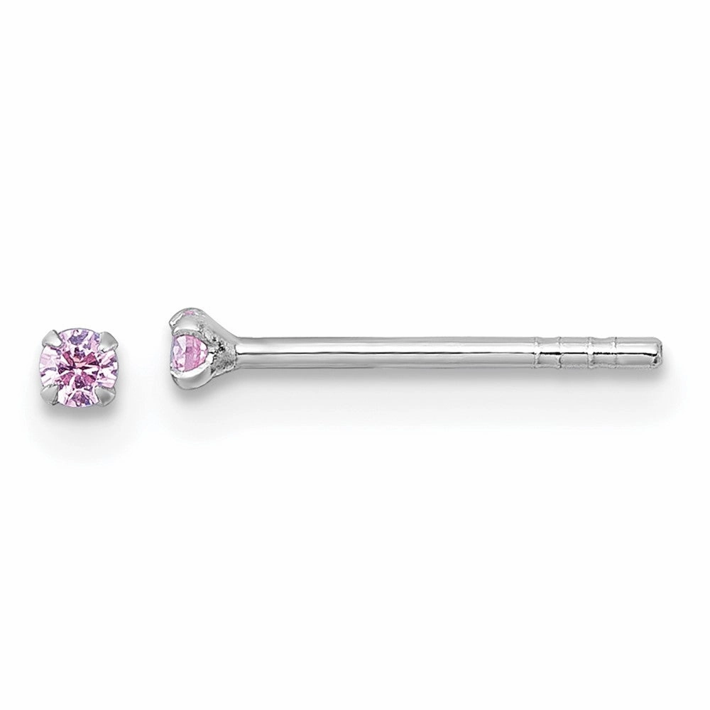 Sterling Silver Madi K Rhodium-plated 2.00mm Pink CZ Childrens Stud Post Earrings