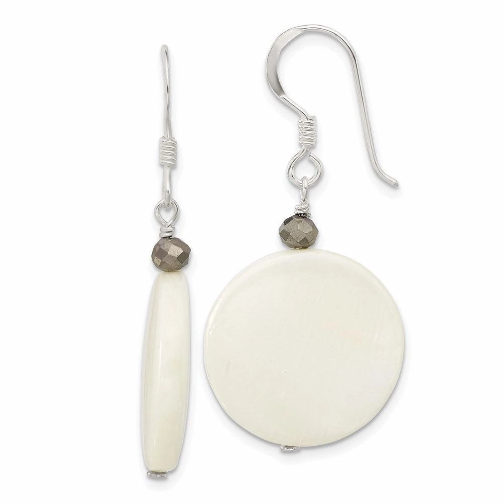 Sterling Silver Mother of Pearl and Crystal Dangle Earrings