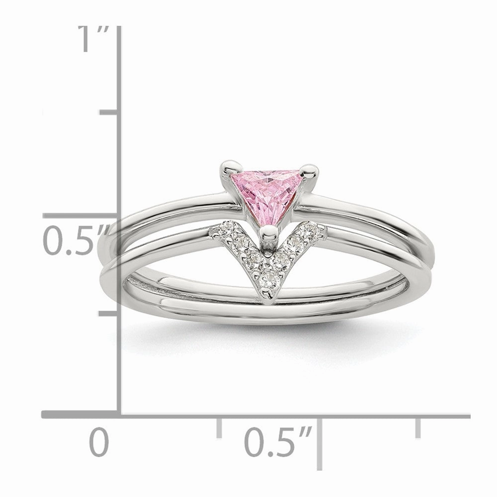 Sterling Silver Pink Trillion CZ and White CZ Ring Set
