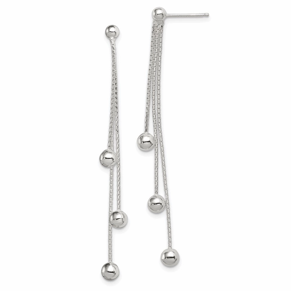 Sterling Silver Polished 3-Strand Beaded Post Dangle Earrings