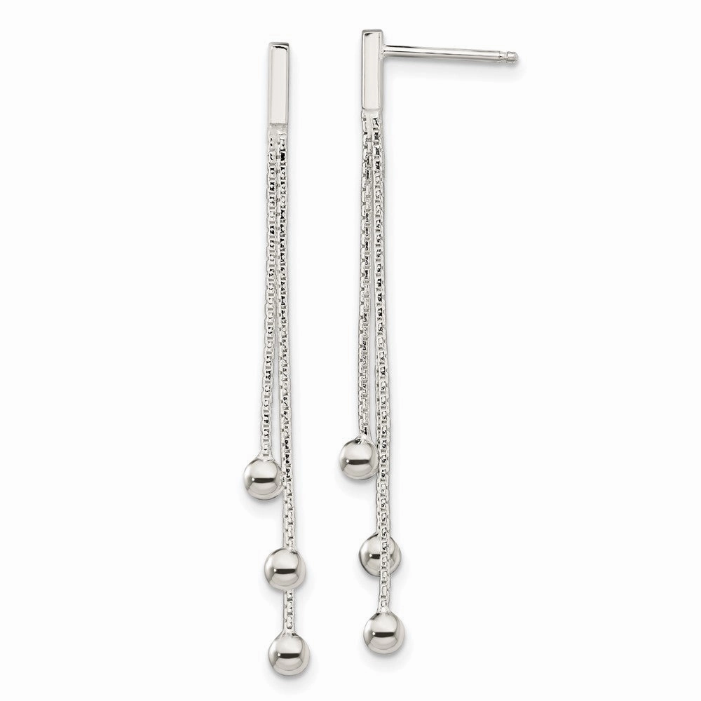 Sterling Silver Polished 3-Strand Chain & Beaded Post Dangle Earrings