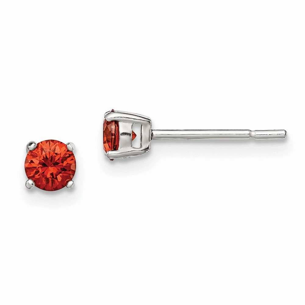Sterling Silver Polished 4mm Round Red Glass Stud Earrings