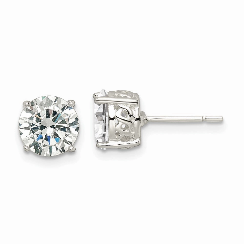 Sterling Silver Polished 8mm Round CZ Infinity Basket Set Stud Earrings