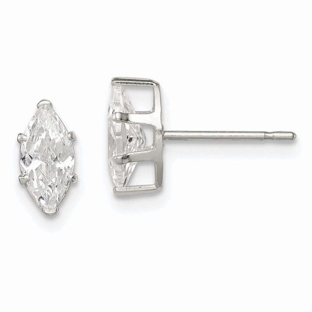 Sterling Silver Polished 8x4mm Marquise Snap Set CZ Stud Earrings
