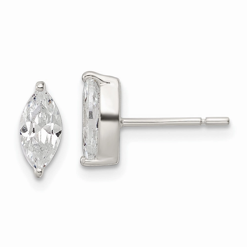 Sterling Silver Polished 9x4mm Marquise CZ Stud Earrings