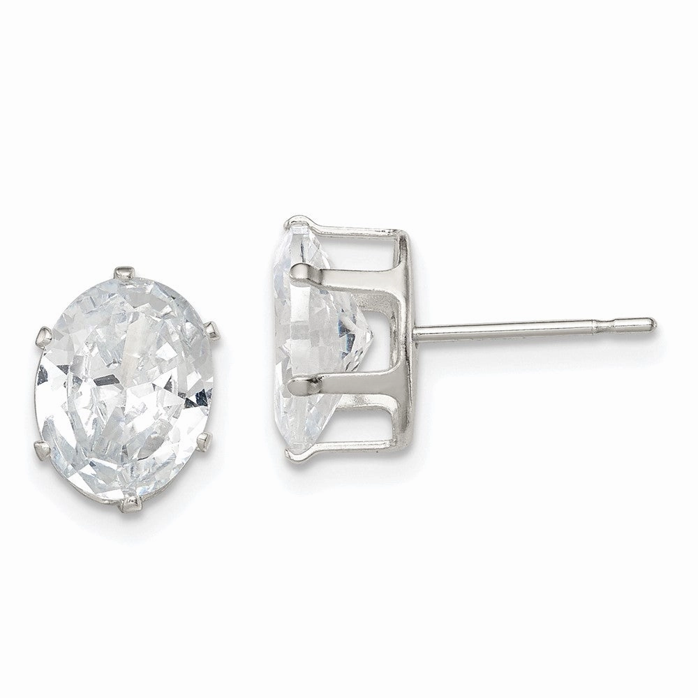 Sterling Silver Polished 9x7mm Oval Snap Set CZ Stud Earrings