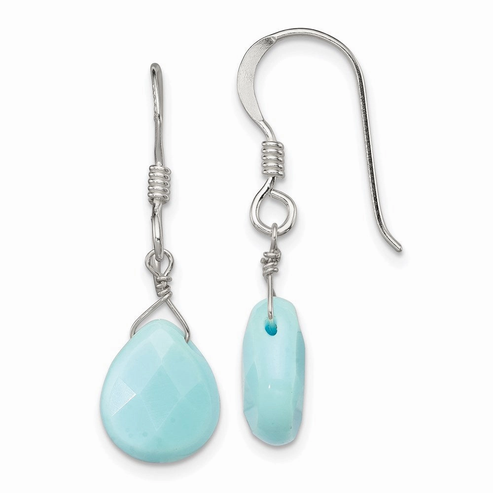 Sterling Silver Polished Amazonite Teardrop Dangle Earrings