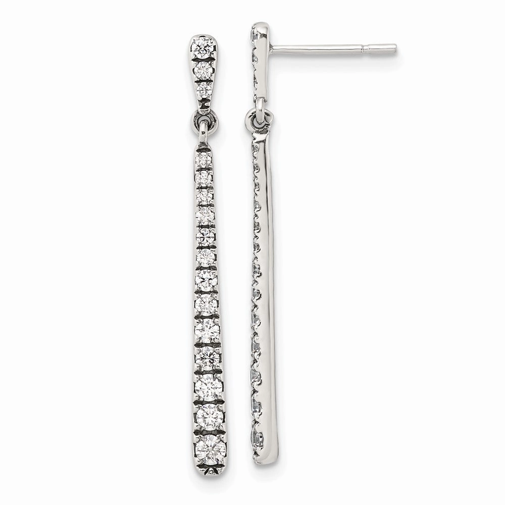 Sterling Silver Polished & Antiqued Graduated CZ Post Dangle Earrings