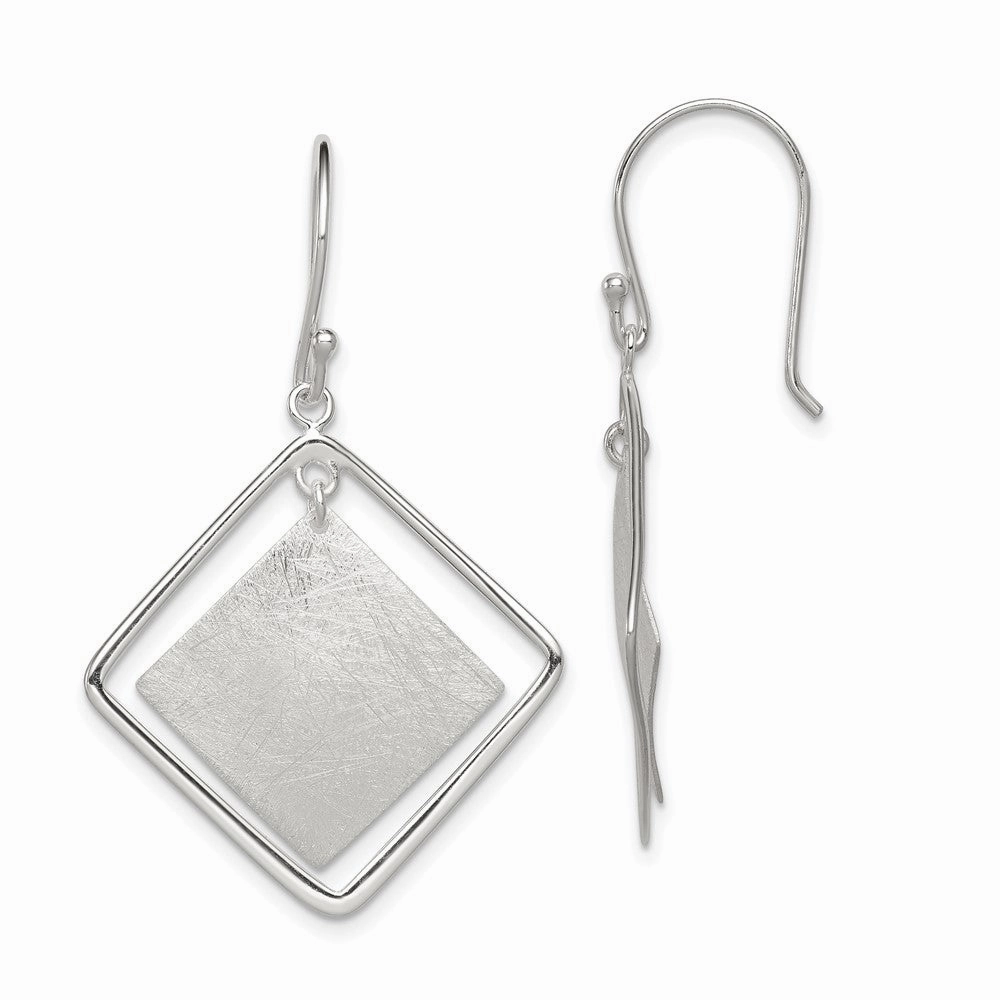 Sterling Silver Polished & Textured Double Square Dangle Earrings