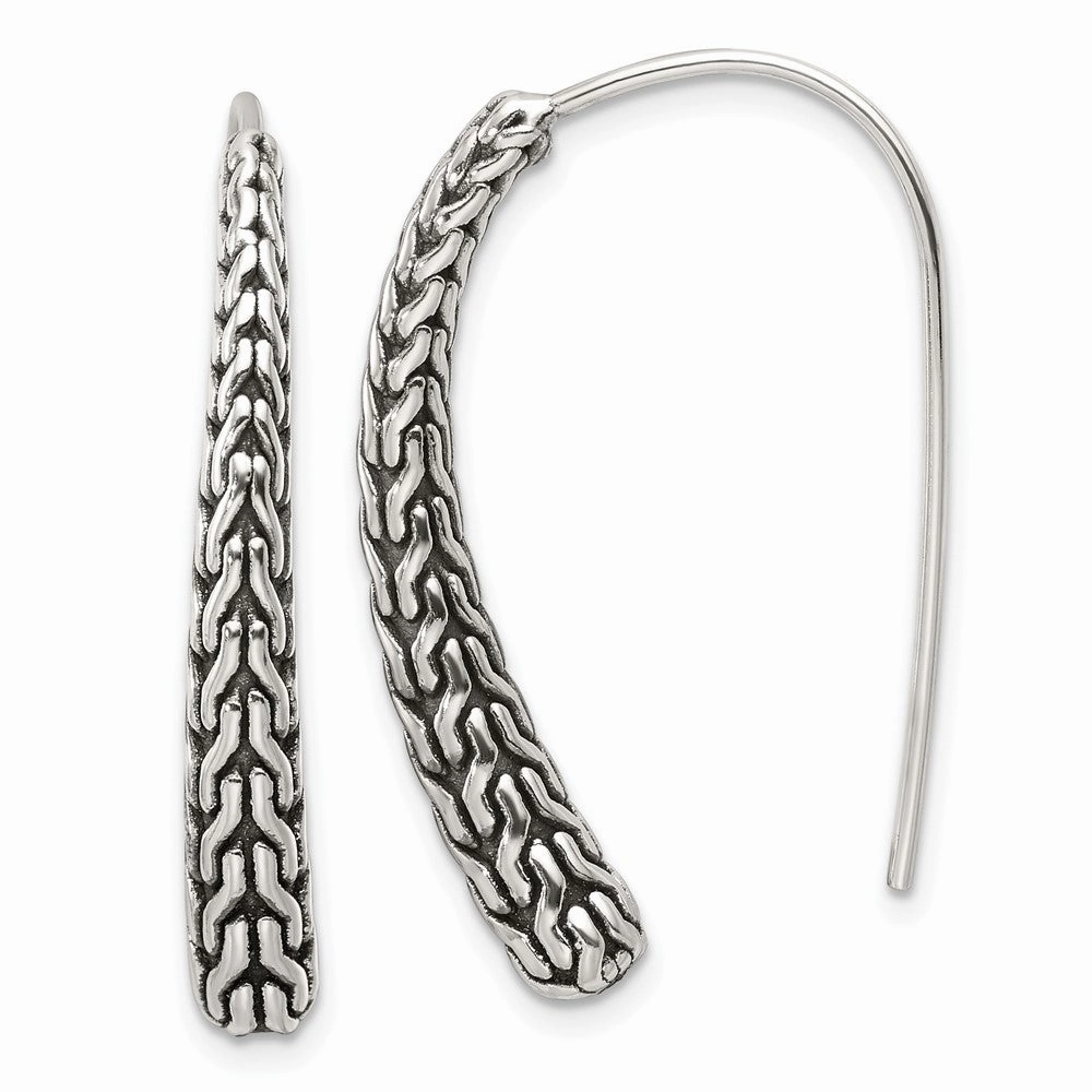 Sterling Silver Polished and Antiqued Textured Dangle Earrings