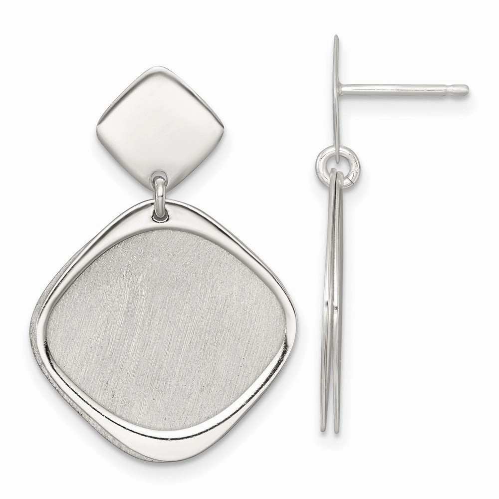 Sterling Silver Polished and Brushed Square Dangle Post Earrings