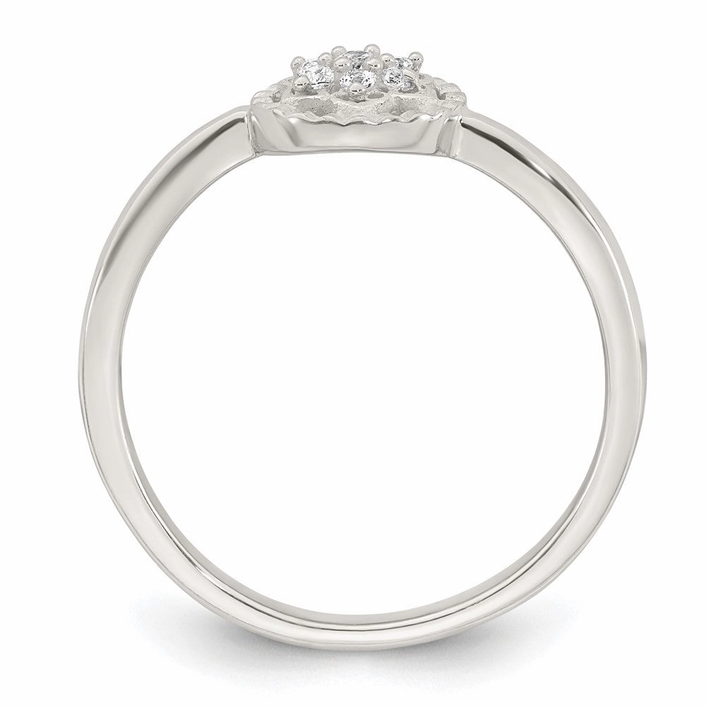 Sterling Silver Polished and Grooved White CZ Flower with Wavy Shank Size 6 Ring