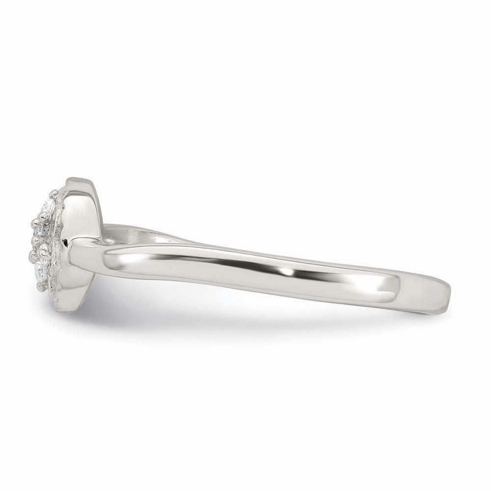 Sterling Silver Polished and Grooved White CZ Flower with Wavy Shank Size 6 Ring