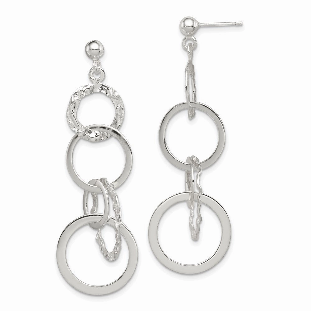 Sterling Silver Polished and Hammered Circles Post Dangle Earrings