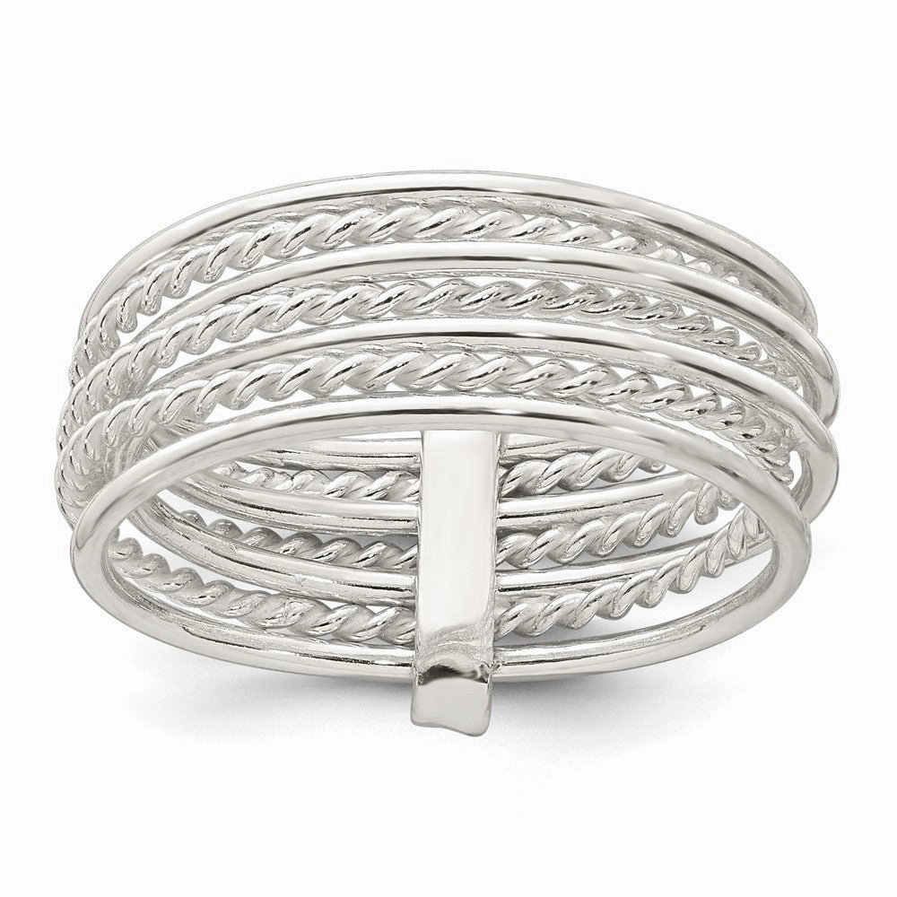 Sterling Silver Polished and Textured Twisted Multi-Band Size 6 Ring