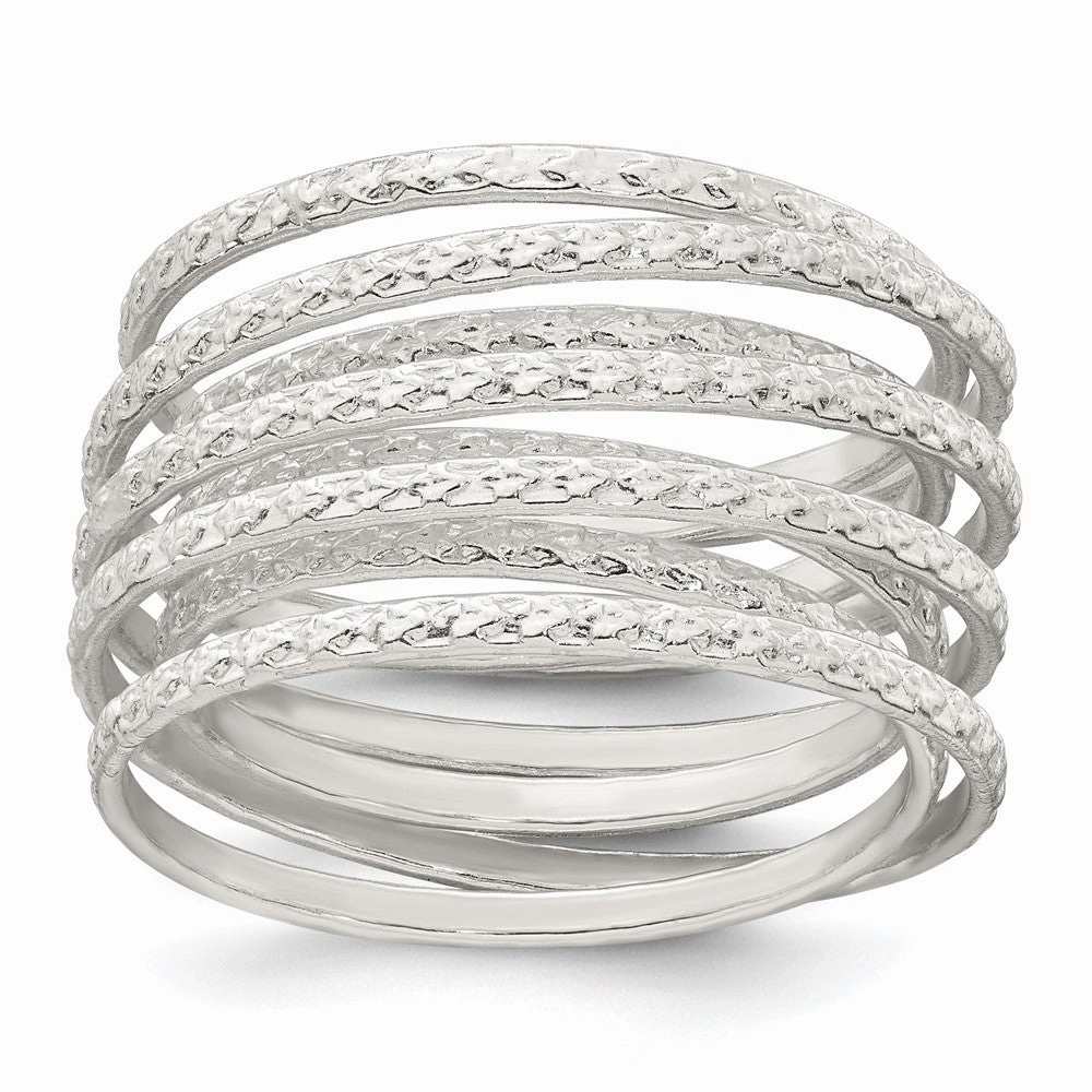 Sterling Silver Polished and Textured Wrapped Spring Size 6 Flexible Ring