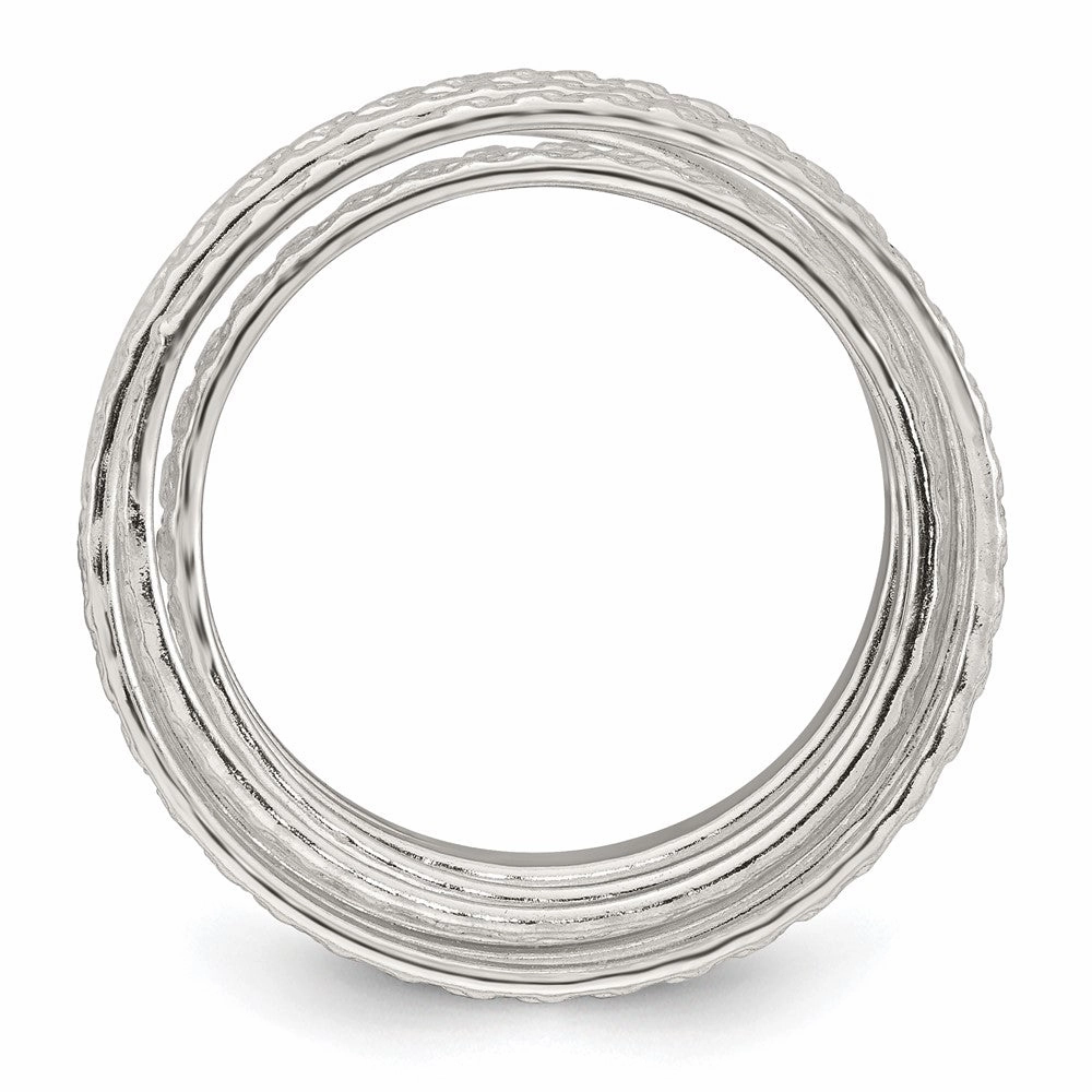 Sterling Silver Polished and Textured Wrapped Spring Size 6 Flexible Ring