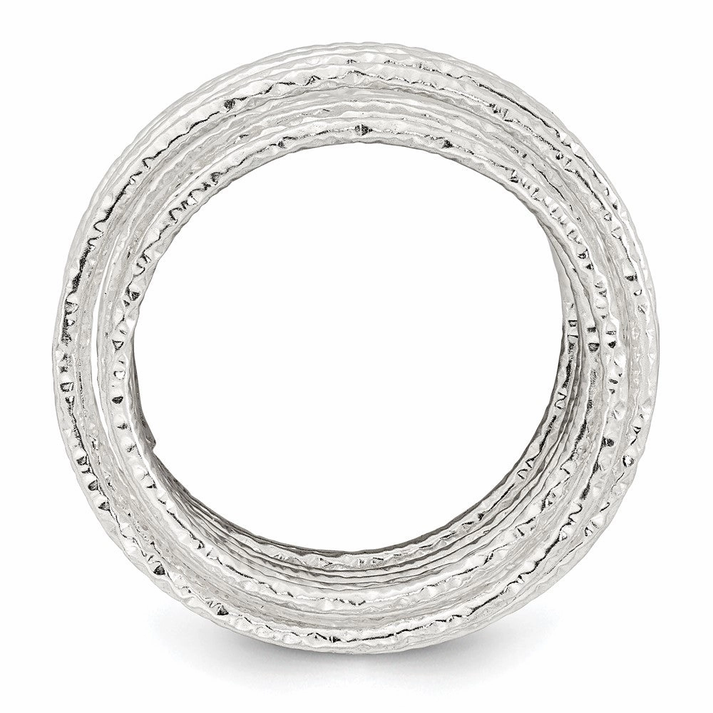 Sterling Silver Polished and Textured Wrapped Spring Size 6 Flexible Ring