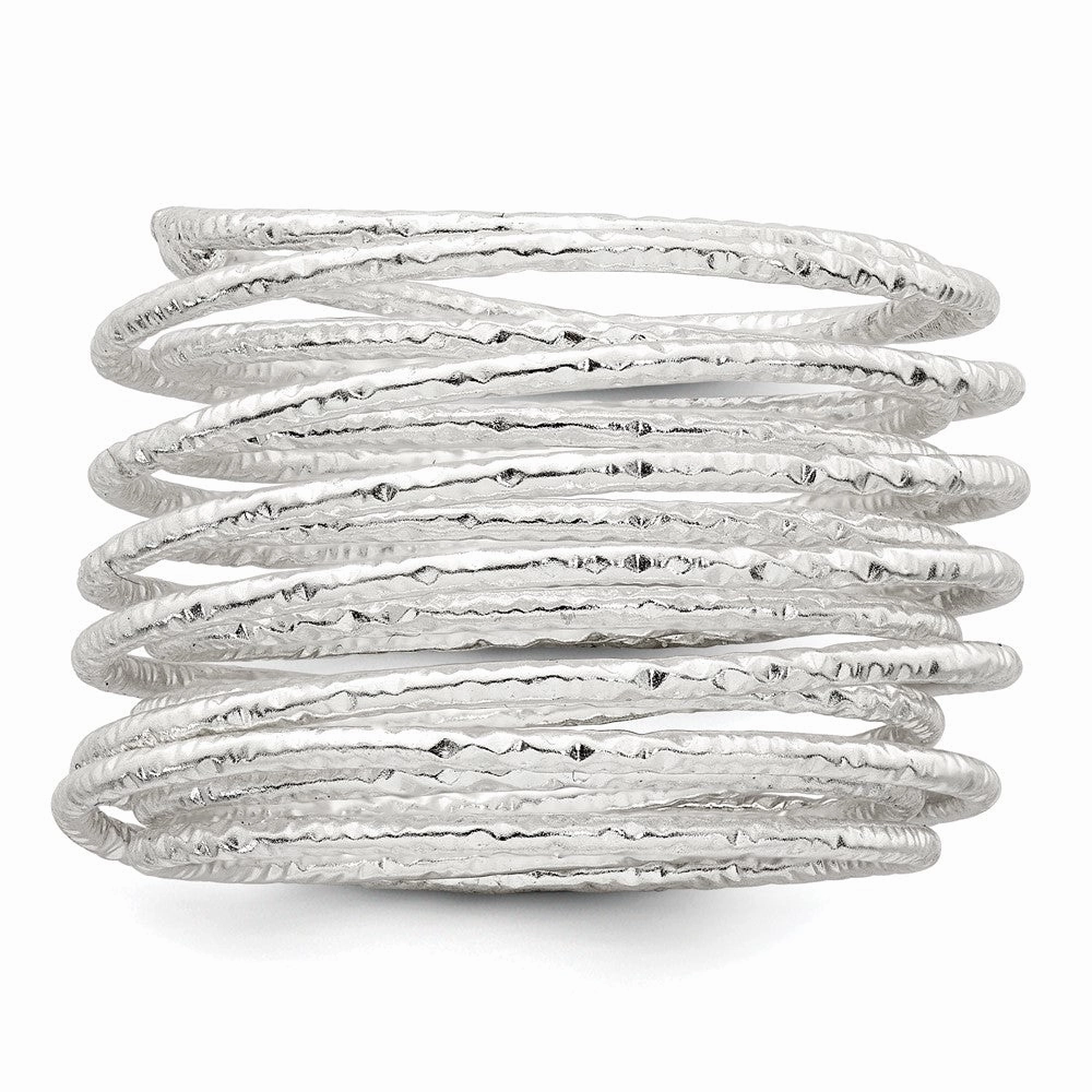 Sterling Silver Polished and Textured Wrapped Spring Size 6 Flexible Ring
