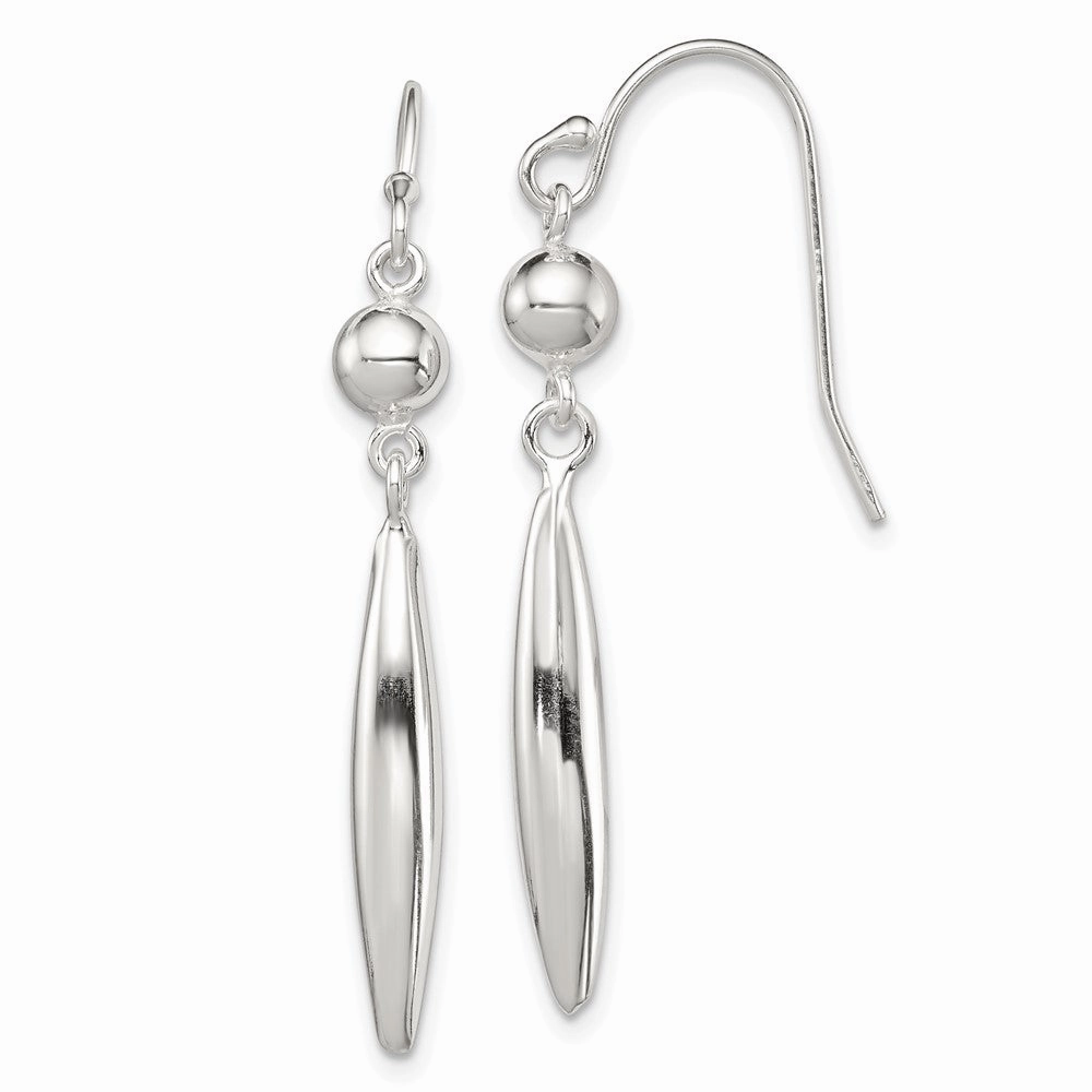 Sterling Silver Polished Bead & Elongated Oval Dangle Earrings