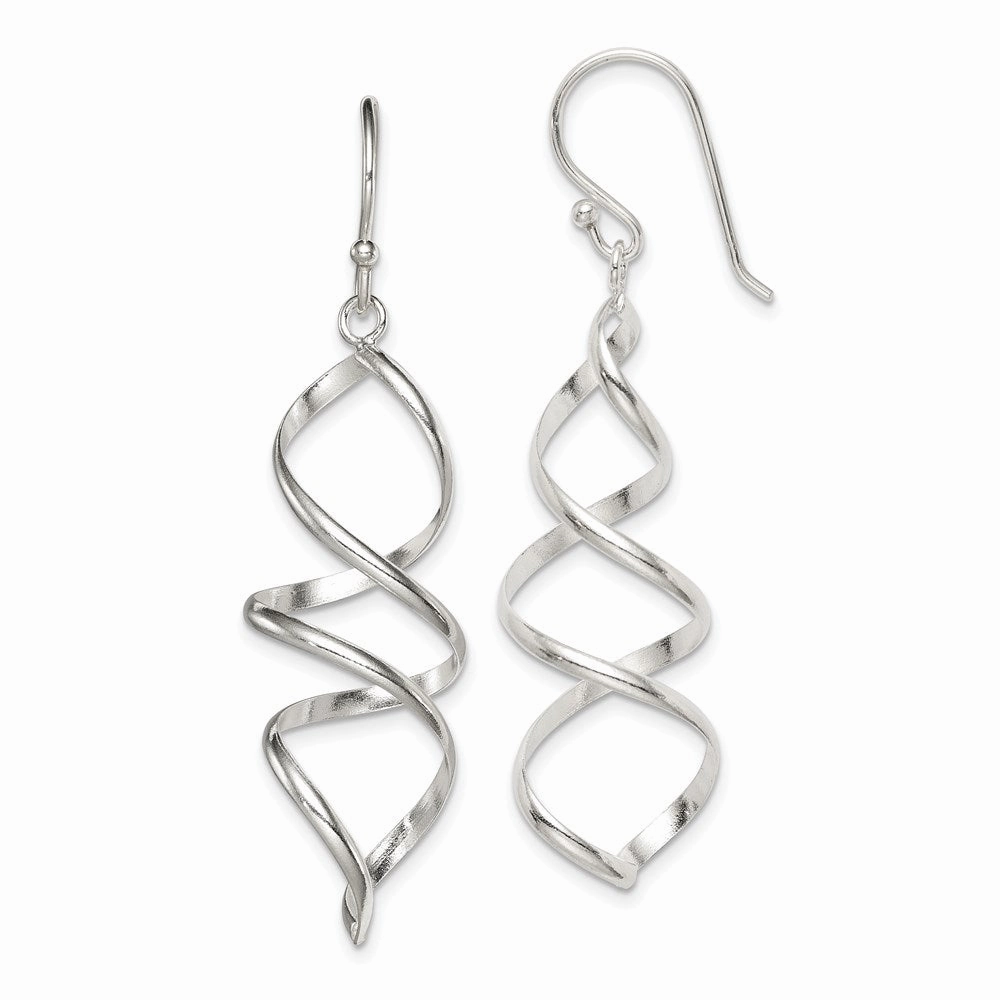 Sterling Silver Polished Corkscrew Twisted Dangle Earrings