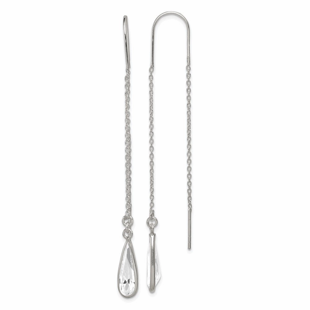 Sterling Silver Polished Crystal Teardrop Threader Earrings