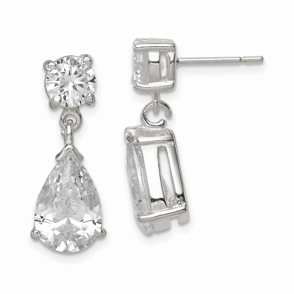 Sterling Silver Polished CZ Pear Shaped Post Dangle Earrings