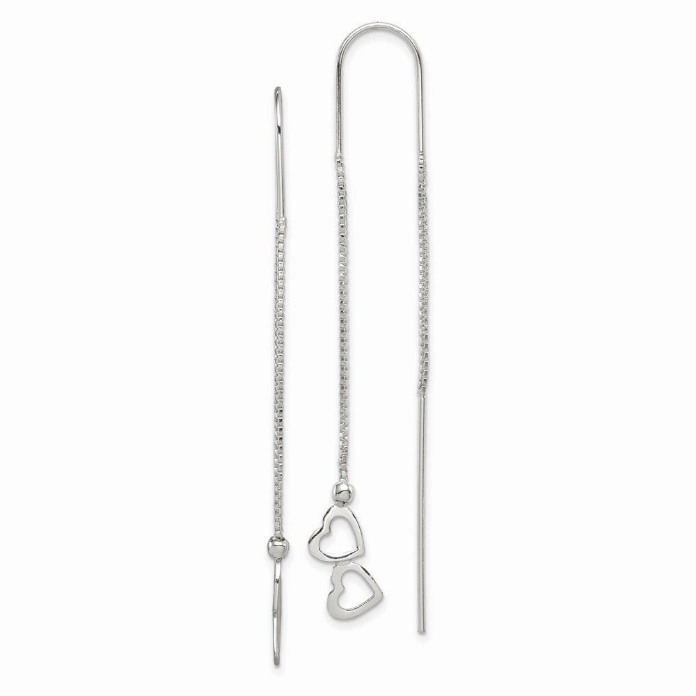 Sterling Silver Polished Double Heart Threader Earrings