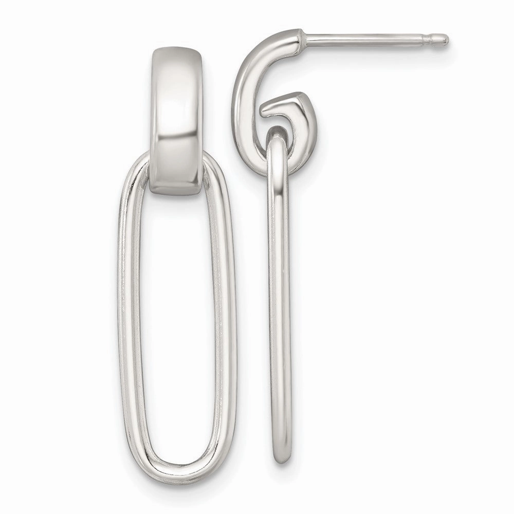 Sterling Silver Polished Elongated Oval Dangle Post Earrings