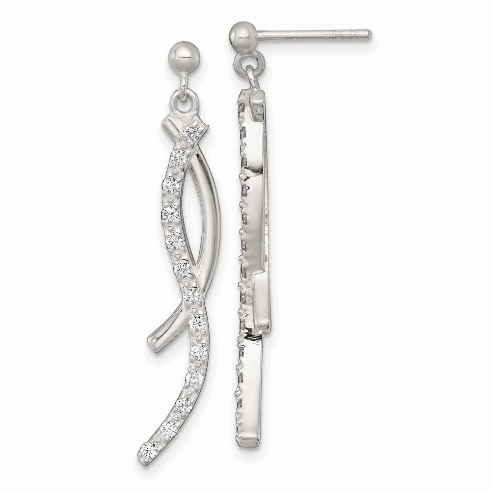 Sterling Silver Polished Fancy CZ Swirl Post Dangle Earrings