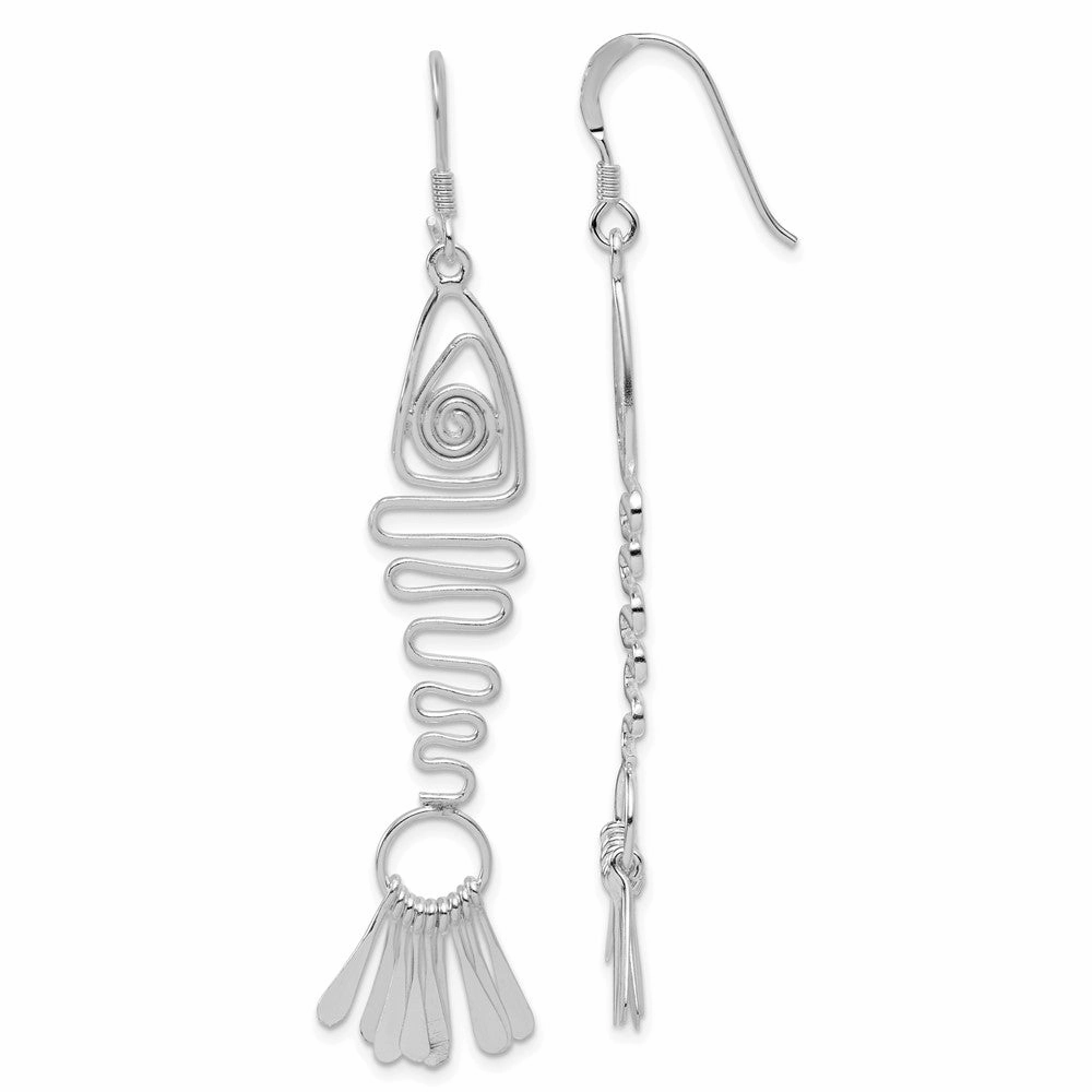 Sterling Silver Polished Fancy Geometric Fish Earrings