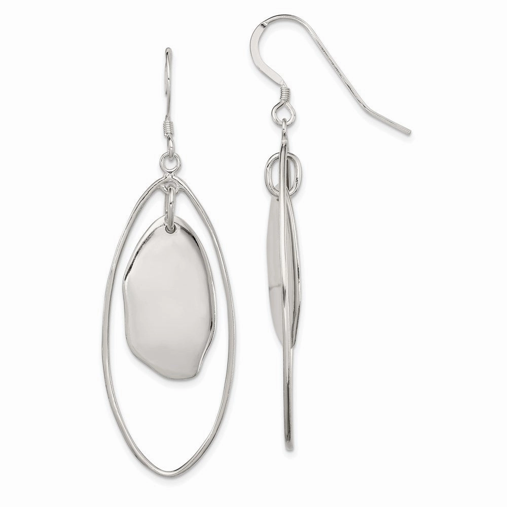 Sterling Silver Polished Fancy Oval Dangle Earrings