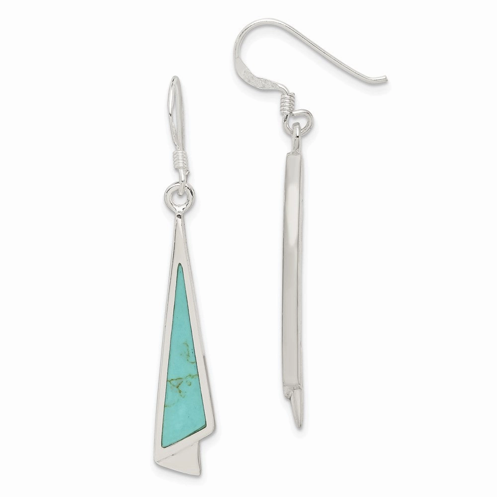 Sterling Silver Polished Fancy Triangle Turquoise Dangle Earrings