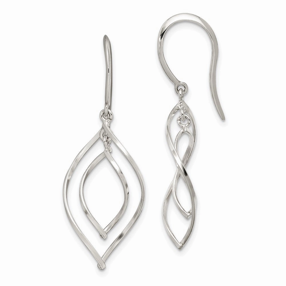Sterling Silver Polished Fancy Twisted Marquise Shaped Dangle Earrings