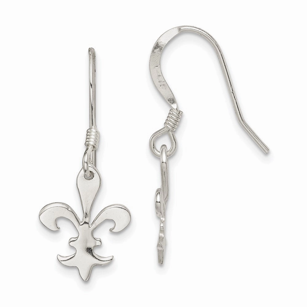 Sterling Silver Polished Fleur de Lis Dangle Earrings