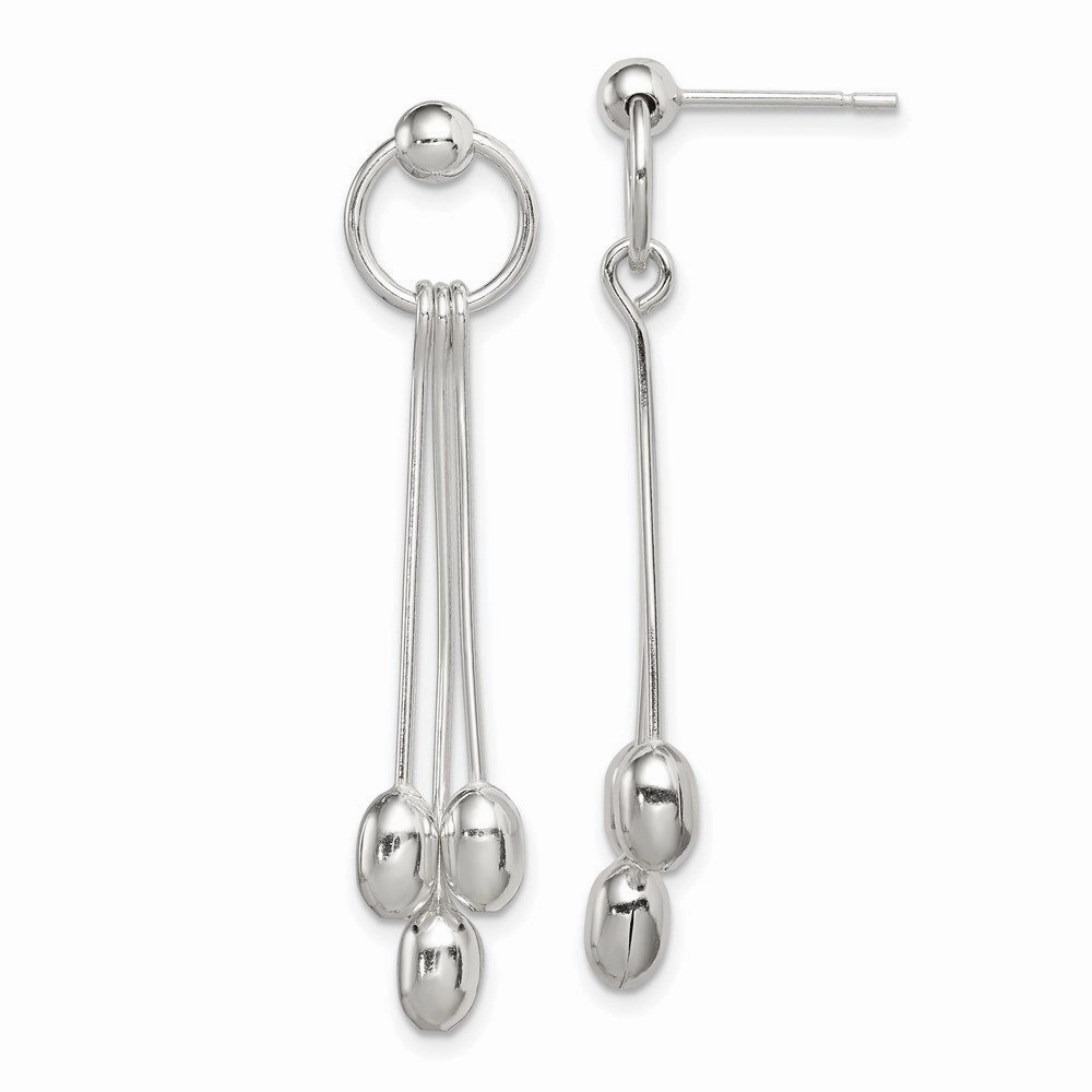 Sterling Silver Polished Multi-strand Oval Beaded Post Dangle Earrings