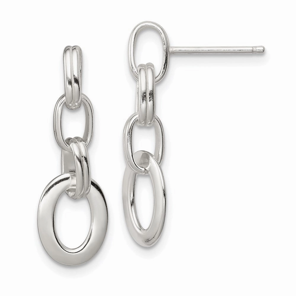 Sterling Silver Polished Oval Link Dangle Earrings